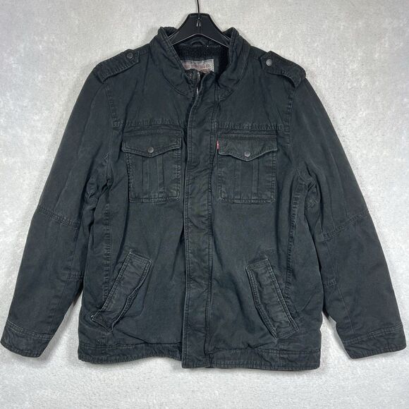 Levi's Denim Trucker Jacket Men's Large Black Sherpa Lined Full Zip - Picture 1 of 14